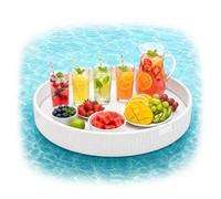 Relaxdays Bandeja Flotante 2 en 1 para Piscina, Bebidas y Aperitivos, Aprox. 20 x 80 cm, ratán, insumergible, Blanca