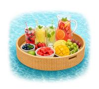 Relaxdays Bandeja Flotante 2 en 1 para Piscina, Snacks y Bebidas, Natural | aprox. 20 x 60 cm, PE-ratán, insumergible