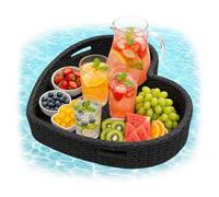 Relaxdays Bandeja Flotante corazón para Piscina, Bebidas y Snacks, Aprox. 20x60x60 cm, ratán PE, insumergible, Negro