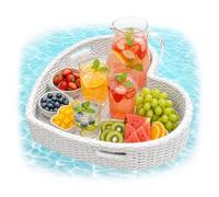 Relaxdays Bandeja Flotante Forma de corazón para Piscina, Bebidas y Snacks, 20×60×60 cm, ratán, insumergible, Blanco