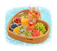 Relaxdays Bandeja Flotante corazón para Piscina, Bebidas y Snacks, Aprox. 20 x 60 x 60 cm, ratán PE, insumergible