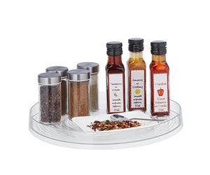 Relaxdays Bandeja Giratoria Frigorífico, Ø 30 cm, Organizador Cocina y Baño, con Borde, Organizador Nevera, Transparente