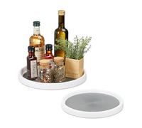 Relaxdays Bandeja Giratoria, Set de 2, Ø 25 x 30 cm, Organizador Cocina y Baño, Organizador Nevera, Blanco/Gris