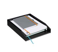 Relaxdays Bandeja para documentos, Apilable, DIN A4, Organizador de escritorio, Bambú, 6 x 25 x 33 cm, Negro