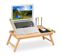 Relaxdays Bandeja Ordenador Altura Regulable, Mesa Portátil Cama y Sofá, Plegables, Bambú, Almohadilla Ratón, Natural, 17,5 x 62 x 34 cm