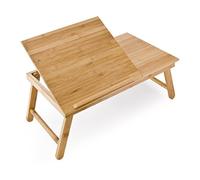 Relaxdays Bandeja para Cama con Cajón, Bambú, 24x55x33 cm, Mesa para Portátil Plegable, Soporte Ordenador, Natural
