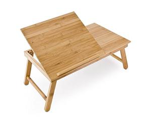 Relaxdays Bandeja para Cama con Cajón, Bambú, 24x55x33 cm, Mesa para Portátil Plegable, Soporte Ordenador, Natural