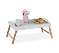 Relaxdays Bandeja para Cama, Patas Plegables, Desayuno, Bambú y MDF, Borde Alto, 24 x 55,5 x 30 cm, Blanco/Natural, Tablero de Fibras