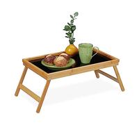 Relaxdays Bandeja para Cama, Patas Plegables, Desayuno, Bambú y MDF, Decorativa, Borde Alto, 23x61,5x31cm, Natural/Negro