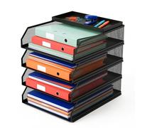 Relaxdays Bandeja para cartas de metal, A4, 4 compartimentos, 31 x 25 x 32 cm, organizador de escritorio, compartimentos para oficina, color negro