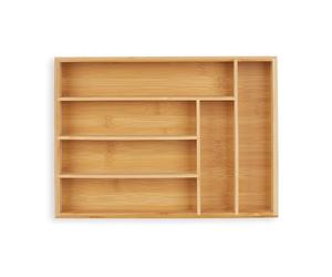 Relaxdays Bandeja para cubiertos, cajonera con 6 compartimentos, para cubiertos de cocina, bambú, 5 x 25,5 x 35,5 cm (alto x ancho x profundidad), color natural