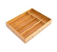 Relaxdays Bandeja para Cubiertos, con 5 Compartimentos de Bambú, 4,5 x 25,5 x 34 cm, Organizador Cocina, Natural