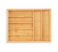 Relaxdays Bandeja para Cubiertos Cubertero Cajón Extensible 7 a 9 Compartimentos Bambú, 5 x 34-50,5 x 44,5 cm, Organizador Cubertería, Natural, Tablero de Fibras, 5 x 50.5 x 44.5 cm