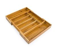 Relaxdays Bandeja para cubiertos de bambú, de 5 a 7 compartimentos, bandeja de cubiertos ajustable para el cajón, ancho 31,5 - 49 cm, natural