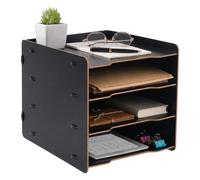 Relaxdays Bandeja para Documentos, DIN A4, 4 Compartimentos, 25 x 25 x 31 cm, MDF, Sistema encajable, Negro