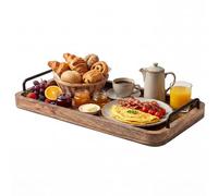 Relaxdays: bandeja para servir, madera maciza de mango, asas de acero, 6,5 x 50 x 25 cm, marrón/negro