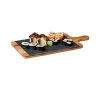 Relaxdays Bandeja madera con placa de pizarra antracita,marrón claro
