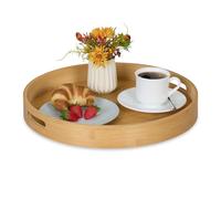 Relaxdays Redonda Bandeja de Bambú y MDF, Diseño Rectangular, Decorativa, Té, Desayuno, 5x40 cm, con Asas, Borde Alto, Natural, Tablero de Fibras