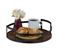 Relaxdays Bandeja redonda de madera y metal marrón,negro