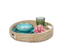 Relaxdays Bandeja redonda para servir con asas blanco,marrón claro