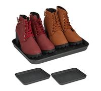 Relaxdays Bandeja Zapatos, Set de 3, Base para Zapatillas Mojadas, 3 x 35 x 27 cm, Práctico Posazapatos Plástico, Gris