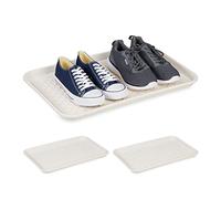Relaxdays Bandeja Zapatos XL, Set de 3, Base para Zapatillas Mojadas, 60 x 40 cm, Posazapatos Grande Plástico, Blanco