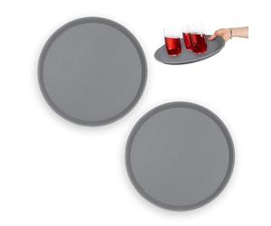 Relaxdays Bandejas Camarero, Juego de 2, Antideslizantes, Redondas, para Bar y Restaurante, Ø 35 cm, Plástico, Gris