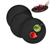 Relaxdays Bandejas Camarero, Pack de 3, Antideslizantes, Redondas, para Bar y Restaurante, Ø 40 cm, Plástico, Negro