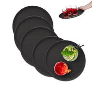 Relaxdays Bandejas Camarero, Pack de 5, Antideslizantes, Redondas, para Bar y Restaurante, Ø 35 cm, Plástico, Negro