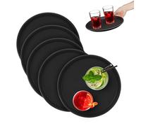 Relaxdays Bandejas Camarero, Pack de 5, Antideslizantes, Redondas, para Bar y Restaurante, Ø 28 cm, Plástico, Negro, Caucho