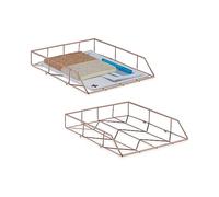 Relaxdays Bandejas Documentos Set 2, Metal, Cestos Correspondencia, 5,5x26x31,5cm, Organizadores Escritorio, Rosa Dorado