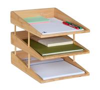 Relaxdays Bandejas Oficina Apilables, 3 Compartimentos, Bambú, DIN A4, Organizador Escritorio, Portadocumentos, Natural