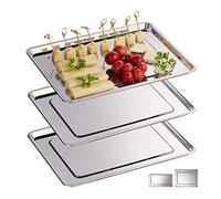 Relaxdays 10030060_58 Bandejas para Servir, Set de 3, Acero Inoxidable, Plato Quesos, Embutidos, Apto Lavavajillas, 33x26,5cm