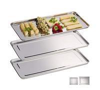 Relaxdays 10030060_59 Bandejas para Servir, Set de 3, Acero Inoxidable, Plato Quesos, Embutidos, Apto Lavavajillas, 45,5x22cm