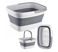 Relaxdays bañera para pies Plegable con relieves y asa, Gris/Blanco