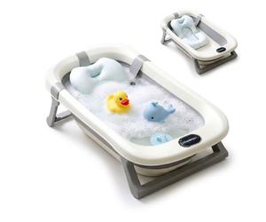 Relaxdays Bañera plegable para bebé con almohada crema,negro,gris