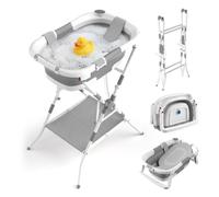Bañera plegable Relaxdays para bebés con soporte y cojín, blanca/gris