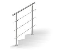 Relaxdays Barandilla Escalera, Pasamanos de 1 m Largo, 2 Postes, 3 Travesaños, 1 Ud., Acero Inoxidable, Plateado