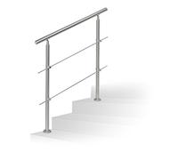 Relaxdays Barandilla Escalera, Pasamanos Exterior, 1 m Largo, 2 Postes, 2 Travesaños, 1 Ud., Acero Inoxidable, Plateado