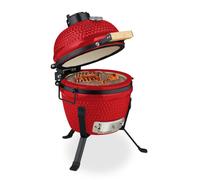 Relaxdays Barbacoa carbón kamado cerámica rojo,negro