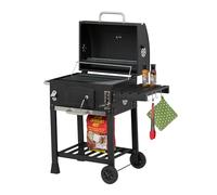 Relaxdays Barbacoa Carbón Móvil, con Tapa, Parrilla BBQ con Ruedas, Regulable en Altura, Grill Jardín, Negro/Plateado, 90% Acero 10% plástico, 1 Unidad