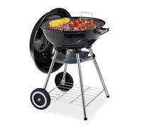 Relaxdays Barbacoa con Tapa, Bandeja y Recipiente para Cenizas, Portátil, Jardín y Camping, Grill 40 cm Ø, BBQ, Negro