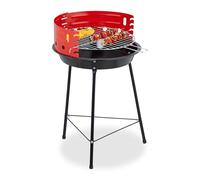 Relaxdays Holzkohlegrill Ø 37 cm Dreibein carbón Vegetal, diámetro, trípode, Barbacoa de pícnic, jardín y Parque, protección contra el Viento, Parrilla Redonda, Negro, Acero de aleación, Blanco/Rojo