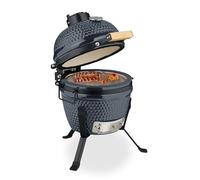 Relaxdays Barbacoa de Carbón Kamado, 26 cm Ø, Parrilla Cerámica con Termómetro hasta 450°C, BBQ, Asar, Color a Elegir