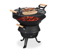 Relaxdays Barbacoa de hierro fundido y madera marrón claro,negro