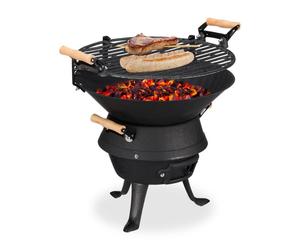 Relaxdays Barbacoa de hierro fundido y madera marrón claro,negro