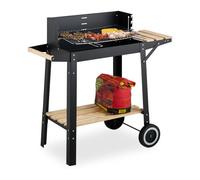 Relaxdays Barbacoa móvil con estantes marrón claro,negro,plata