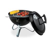Relaxdays Barbacoa de Carbón, Portátil, 37 cm Ø, Parrilla Pícnic para Jardín y Parque, Grill con Tapa, Redonda, Negro