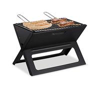 Relaxdays Barbacoa portátil con Parrilla de carbón y Rejilla, Plegable, Pícnic y Camping, 30x45,5x30cm, Negro