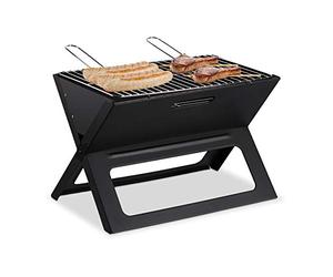 Relaxdays Barbacoa portátil con Parrilla de carbón y Rejilla, Plegable, Pícnic y Camping, 30x45,5x30cm, Negro